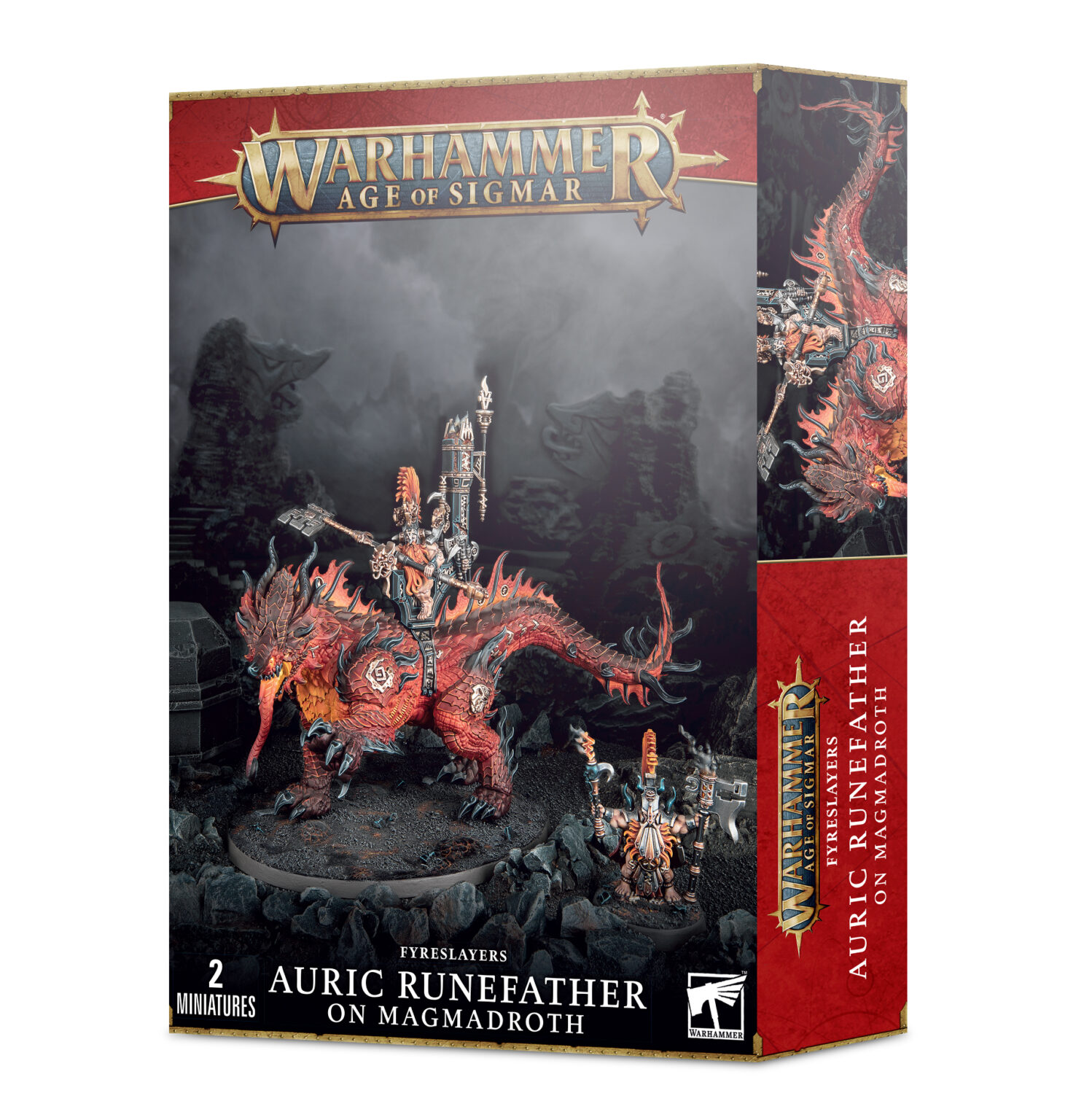 Games Workshop Warhammer Age of Sigmar Fyreslayers Auric Runefather on Magmadroth
